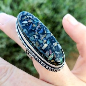 New Amazing Copper Ethiopian Opal 925 Silver Statement Ring.